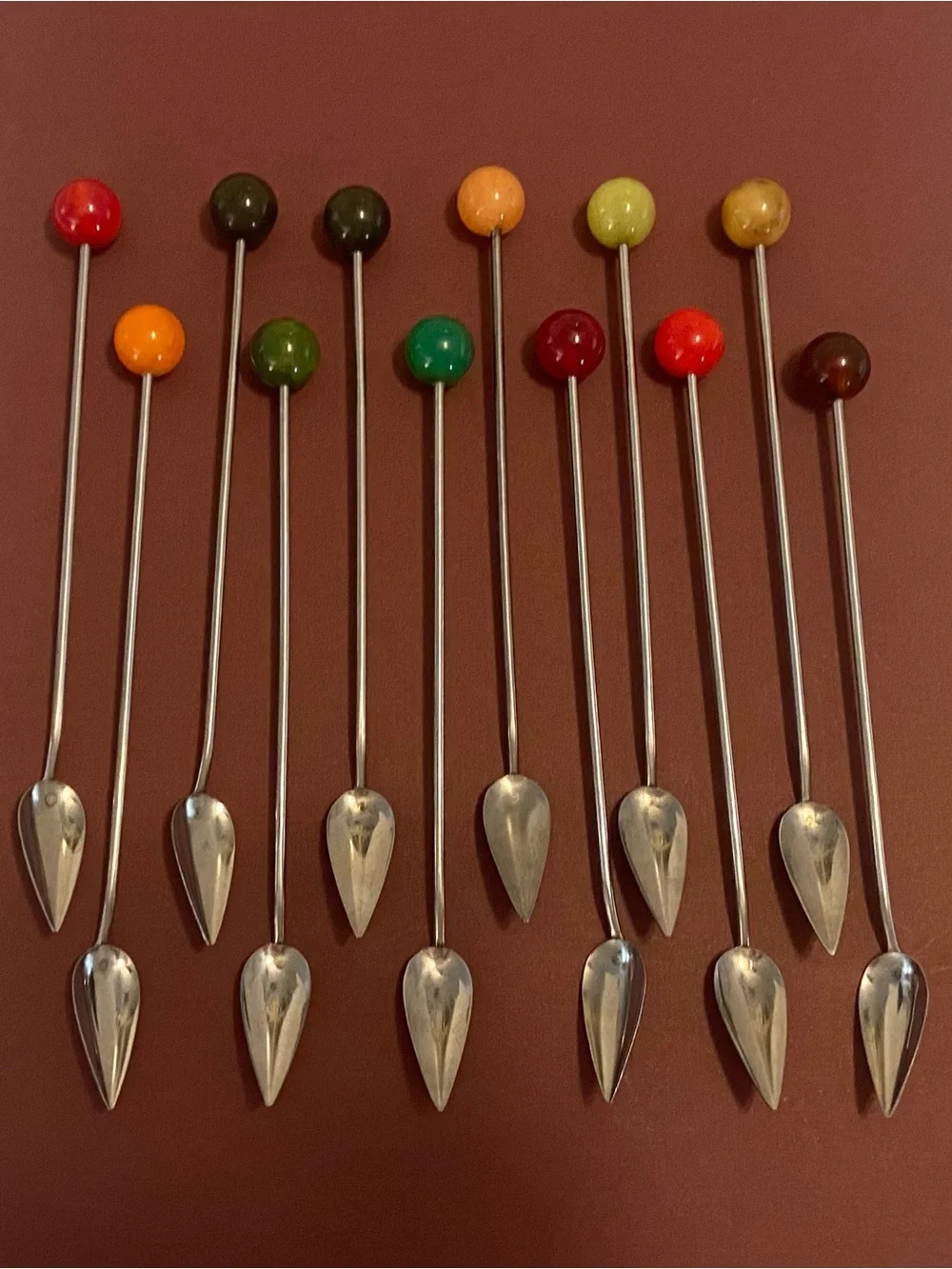 MCM Cocktail Spoons with Colorful Tops- Set of 12
